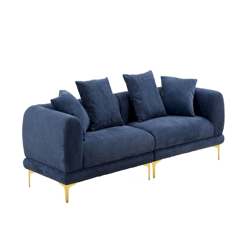 Blue and White Upholstered 4-Seat Fabric Sofa, 275.1 cm Wide – product view