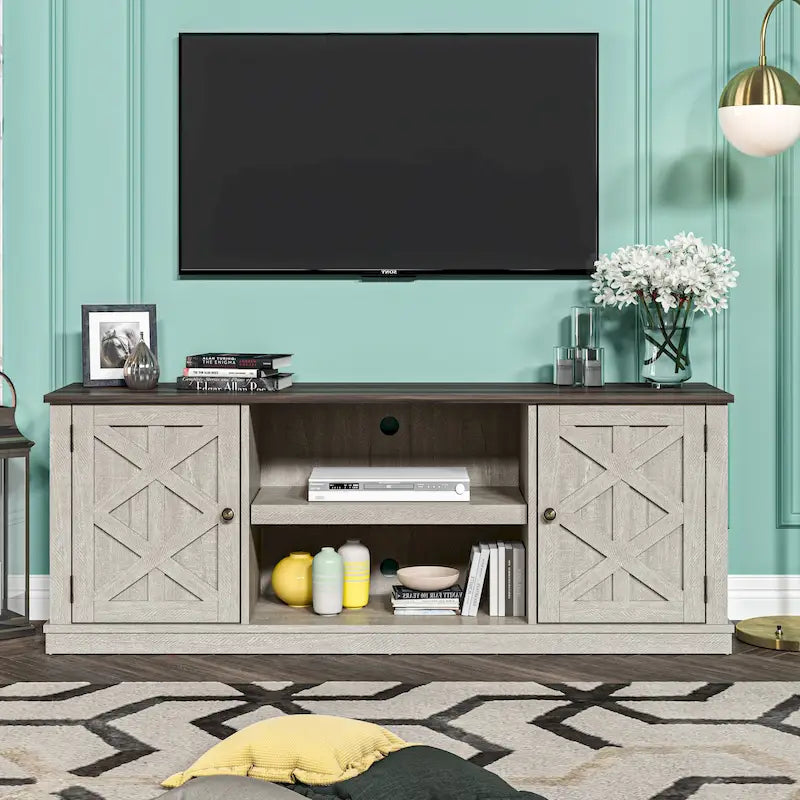 Meuble TV en bois flotté foncé pour téléviseurs jusqu'à 177,8 cm, 162,6 cm de large