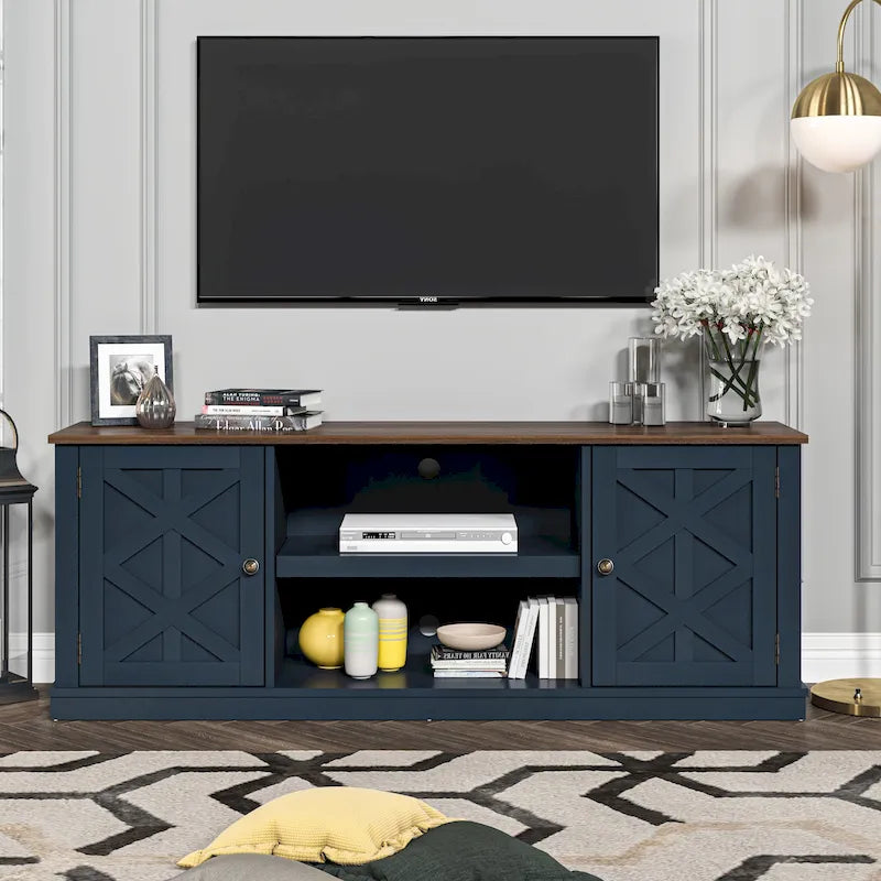 Meuble TV en bois flotté foncé pour téléviseurs jusqu'à 177,8 cm, 162,6 cm de large