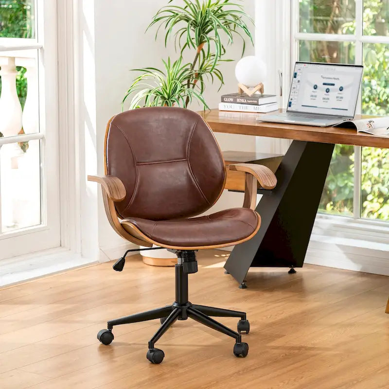 Chaise de bureau pivotante réglable en similicuir avec accoudoirs