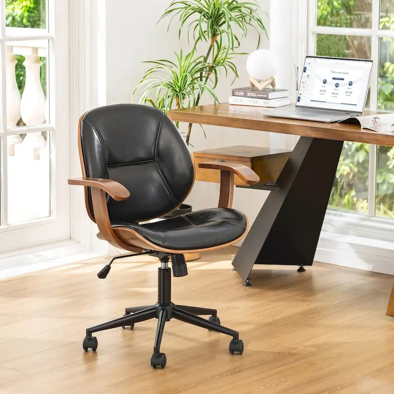 Chaise de bureau pivotante réglable en similicuir avec accoudoirs