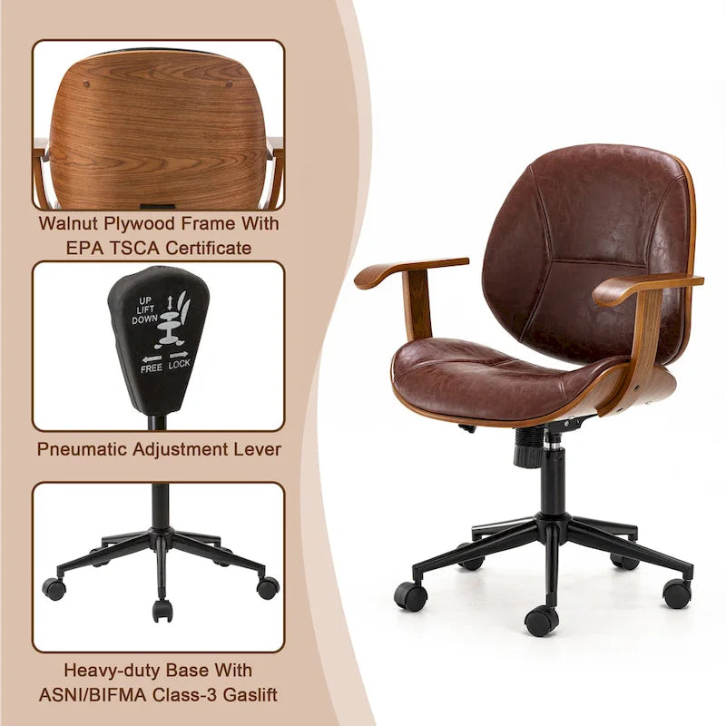 Leatherette Adjustable Swivel Office Chair with Armrests – product view