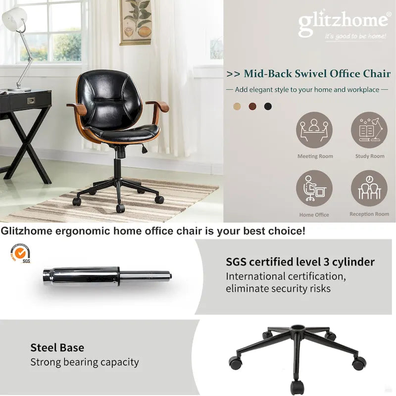 Leatherette Adjustable Swivel Office Chair with Armrests – product view