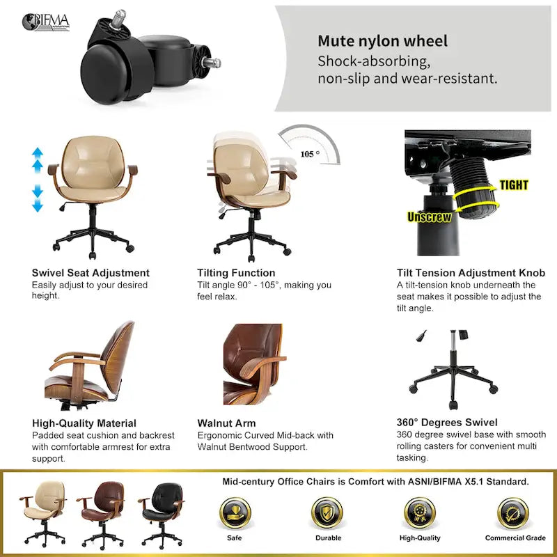 Leatherette Adjustable Swivel Office Chair with Armrests – product view