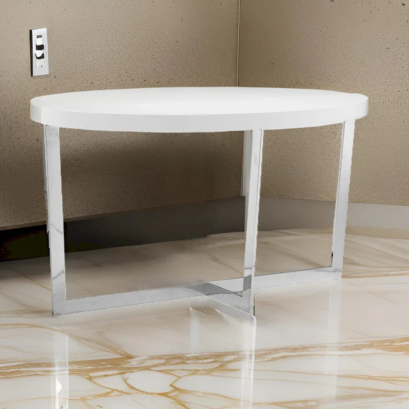 White Oval Console Table with Chrome Frame, 139.7 cm Wide – product view