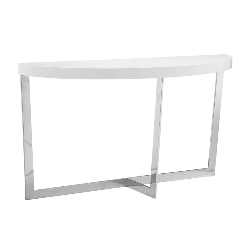 White Oval Console Table with Chrome Frame, 139.7 cm Wide – product view