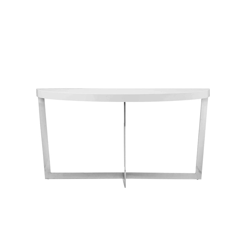 White Oval Console Table with Chrome Frame, 139.7 cm Wide – product view