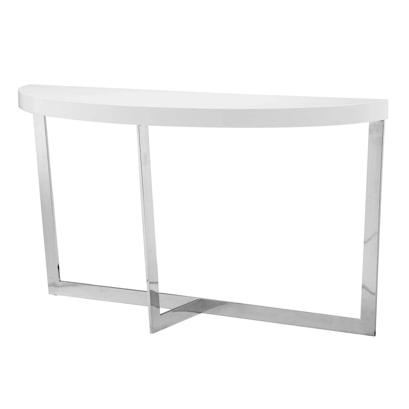 White Oval Console Table with Chrome Frame, 139.7 cm Wide – product view