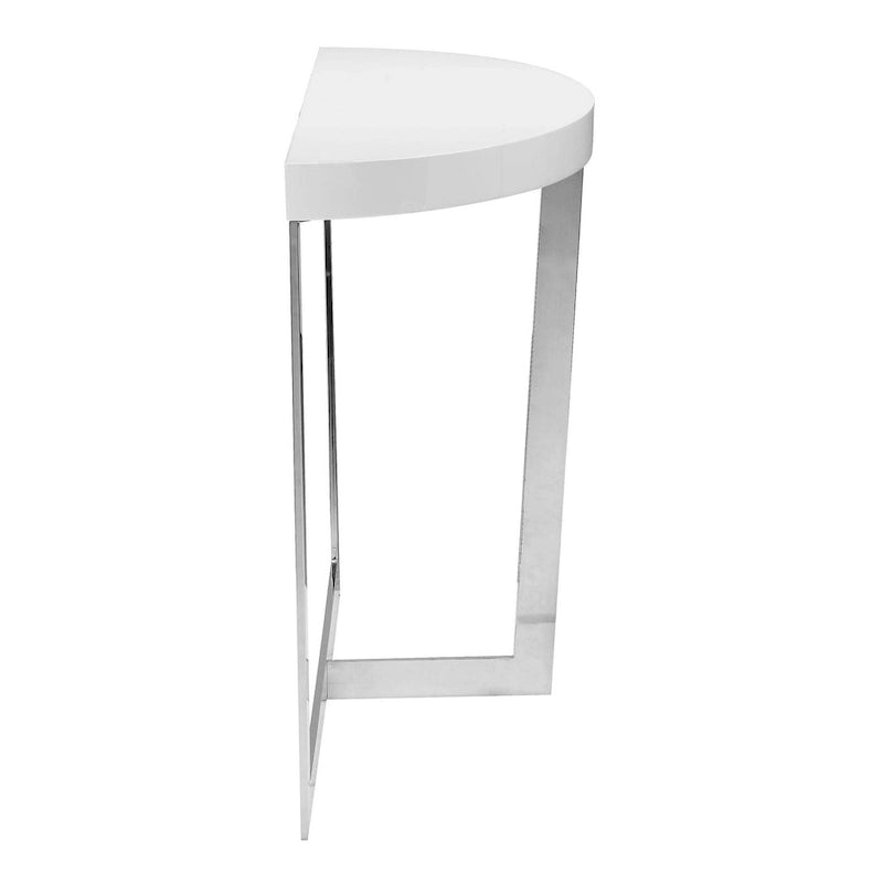 White Oval Console Table with Chrome Frame, 139.7 cm Wide – product view