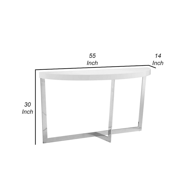 White Oval Console Table with Chrome Frame, 139.7 cm Wide – product view