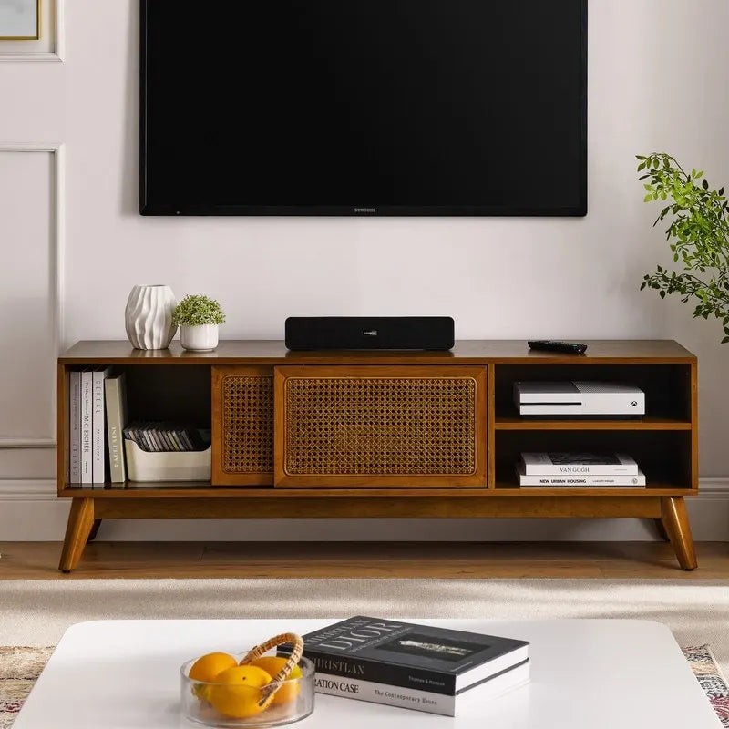 Meuble TV moderne en rotin pour téléviseurs jusqu'à 165,1 cm
