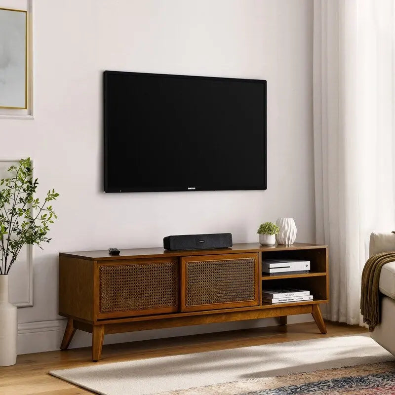 Modern Rattan TV Stand for TVs up to 165.1 cm – product view