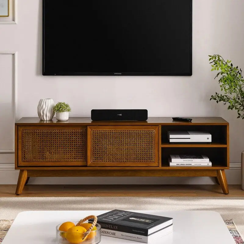 Modern Rattan TV Stand for TVs up to 165.1 cm – product view