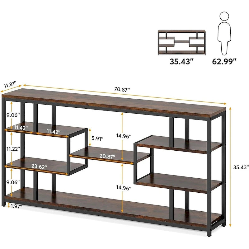 Console Table with 5-Tier Open Storage Shelves, 180 cm Wide – product view