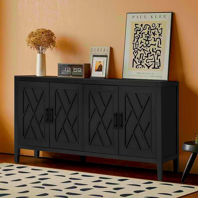 Buffet à quatre portes en bois et sergé avec armoire de rangement
