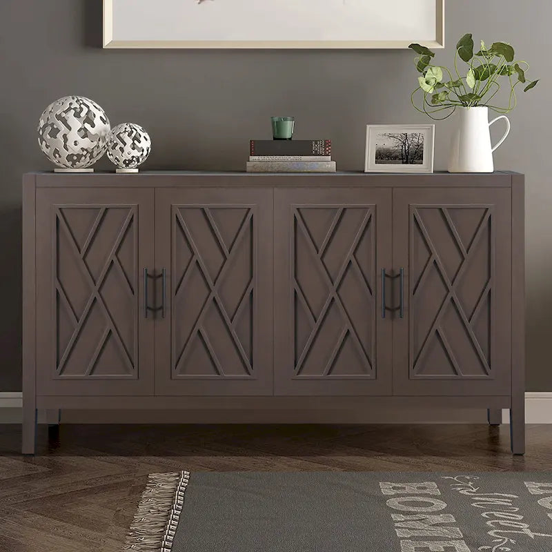 Accent Cabinet 4 Door Wooden Twill Sideboard Storage Cabinet – product view