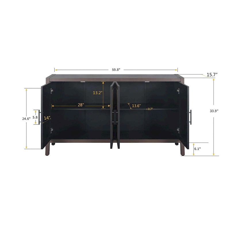 Accent Cabinet 4 Door Wooden Twill Sideboard Storage Cabinet – product view