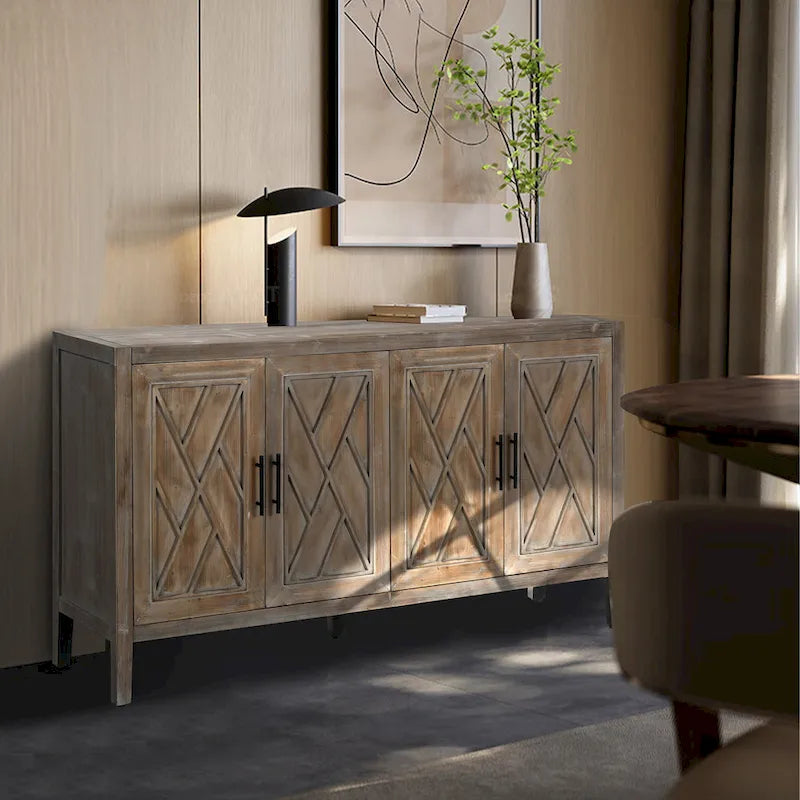 Accent Cabinet 4 Door Wooden Twill Sideboard Storage Cabinet – product view