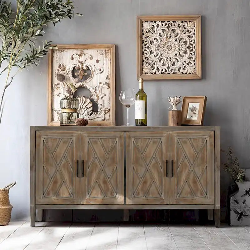 Accent Cabinet 4 Door Wooden Twill Sideboard Storage Cabinet – product view
