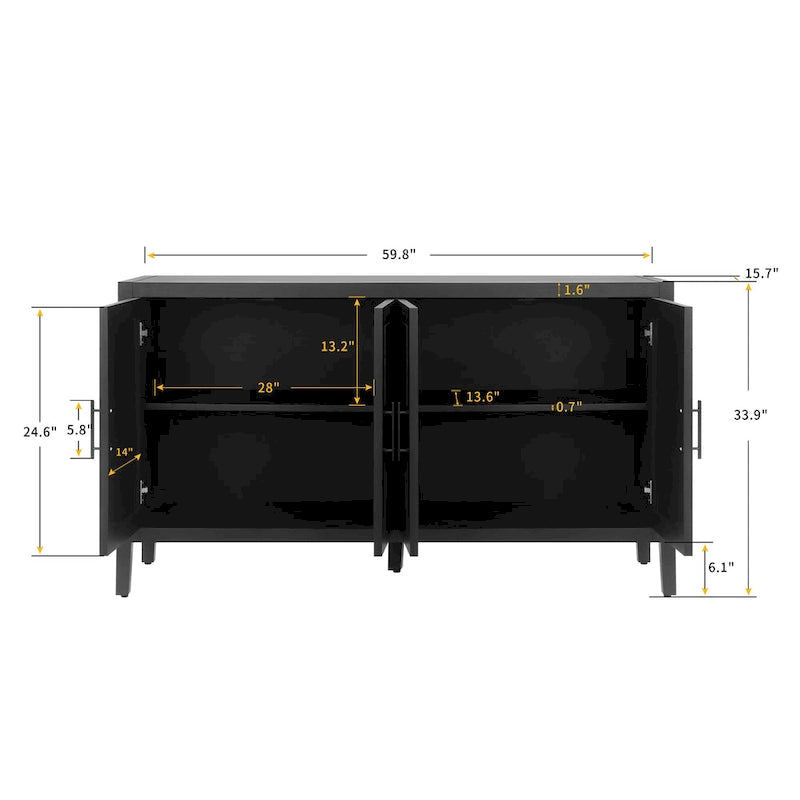 Accent Cabinet 4 Door Wooden Twill Sideboard Storage Cabinet – product view